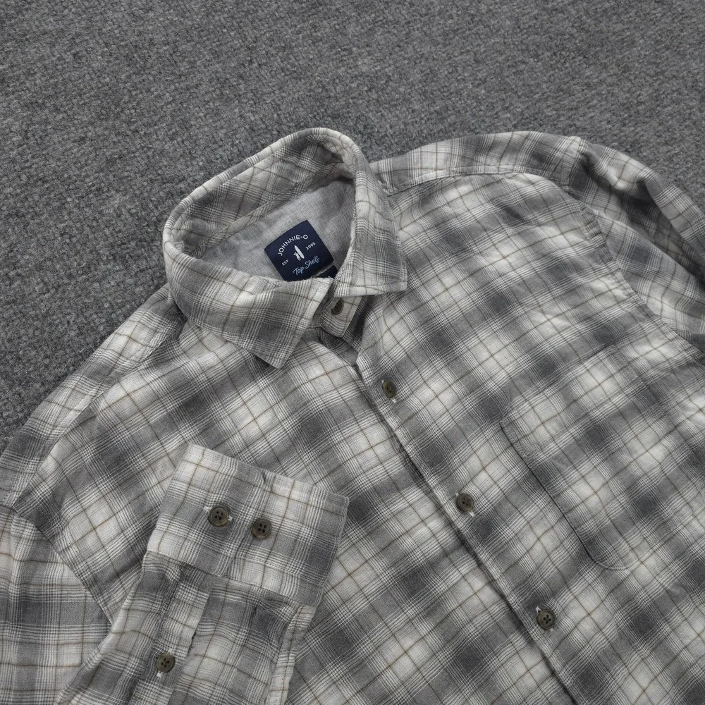 Johnnie O Shirt Mens Medium Gray Plaid Burruss Top Shelf Cotton Button Up Casual